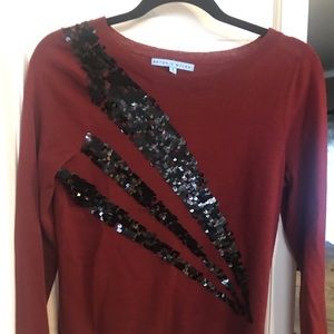 Maroon Antonio Melani wool sequin sweater, sz S